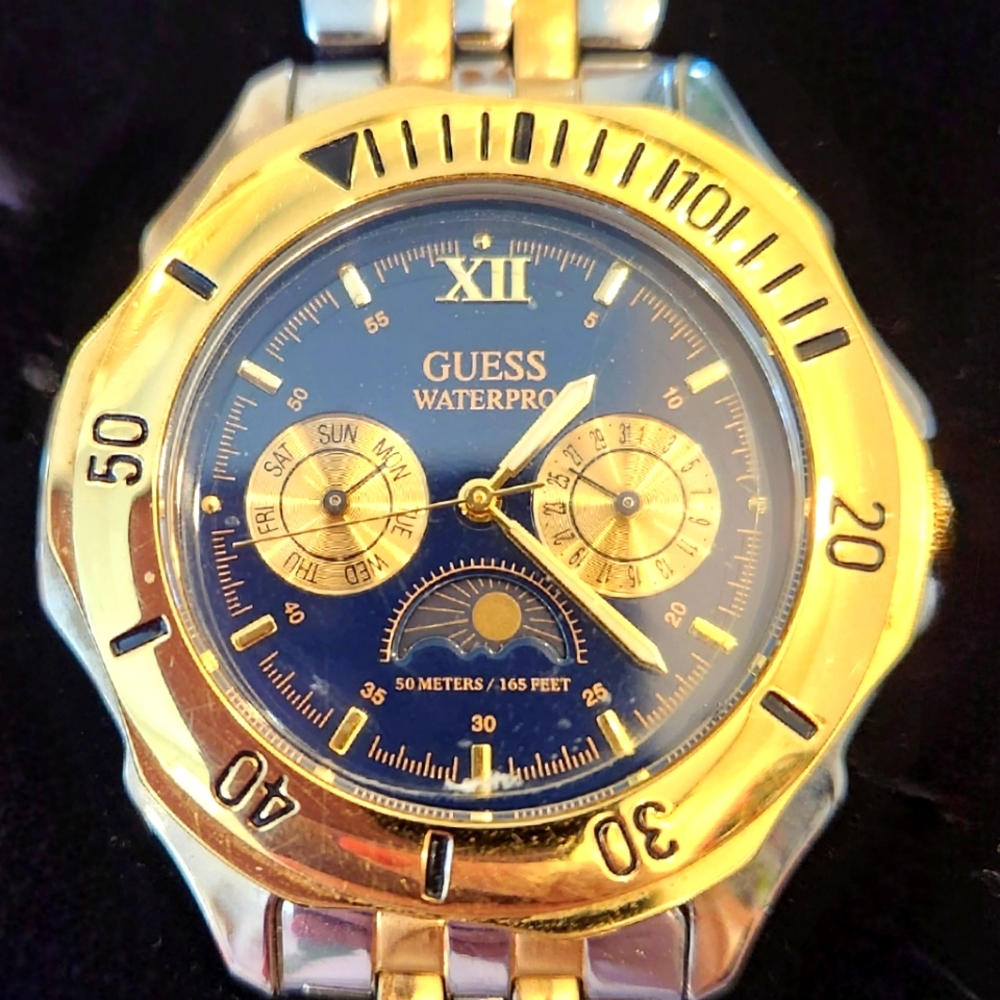 Guess Waterpro Watch Gold Silver with Blue Face